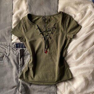 Women’s Army Green Short‑Sleeve Top